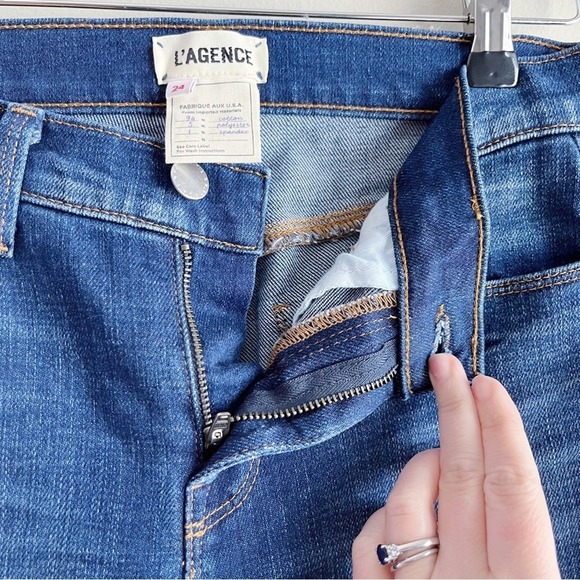 L'Agence Size 24 Rachel Slim Mid-Rise Jeans Distressed Diamond Destruct Blue - Picture 7 of 11